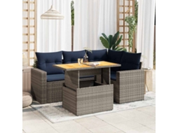 Vidaxl 5 Pcs Conjunto Sofás De Jardim C/ Almofadões Vime Pe Cinzento