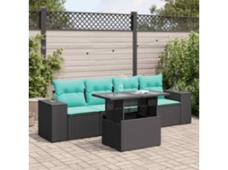 Vidaxl 5 Pcs Conjunto Sofás De Jardim Com Almofadões Acácia E Vime Pe