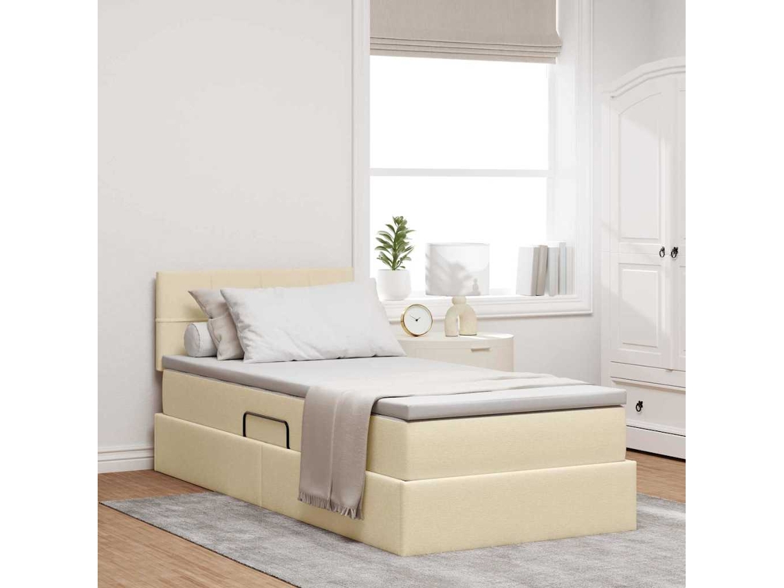 Vidaxl Cama De Armazenamento Led Com Colchão Creme 90 X 200 Cm Tecido