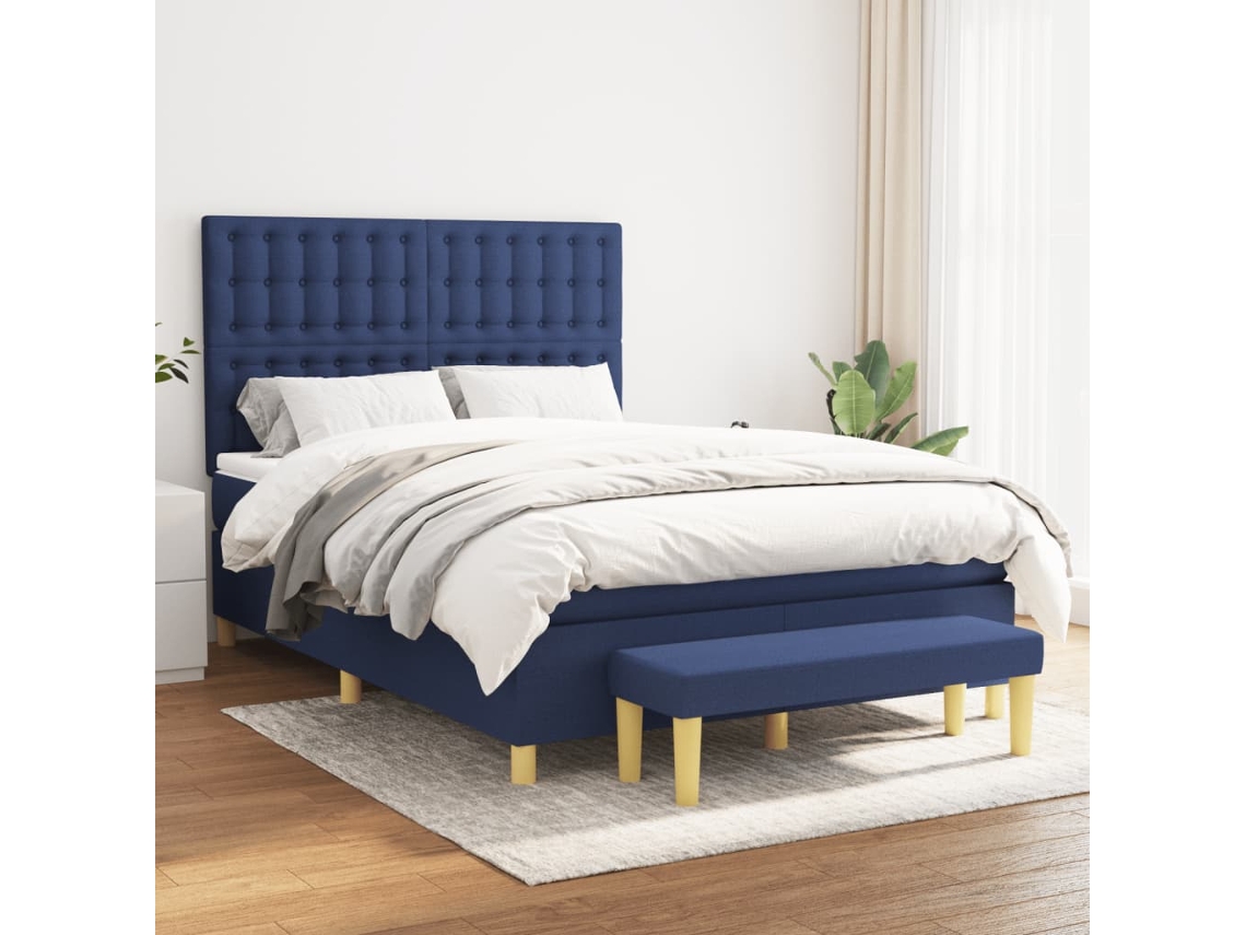 Vidaxl Cama Com Molas/colchão 140x190 Cm Tecido Azul