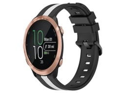 Pulseira De Silicone Bicolor Vertical 20 Mm, Compatível Com Garmin Forerunner 645 Music, Preta E Branca.