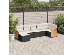 7 Pcs Conjunto De Sofás P/ Jardim C/ Almofadões Vime Pe Preto Dkd Home Decor