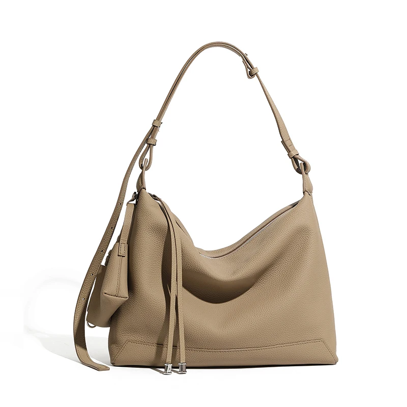 (3118-cáqui Escuro) Bolsa Feminina Em Couro Genuíno, Estilo De Designer De Luxo, Bolsa De Couro Bovino De Grande Capacidade