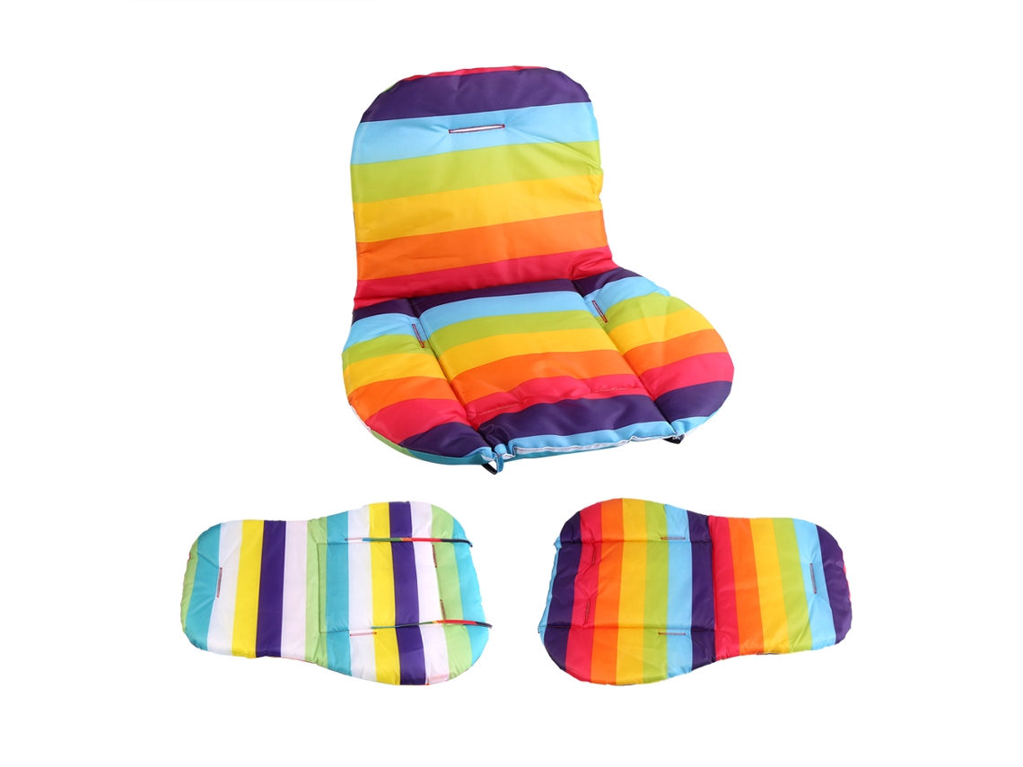 Almofada Universal Impermeável Macia Para Carrinho De Bebê Com Listras Arco-íris