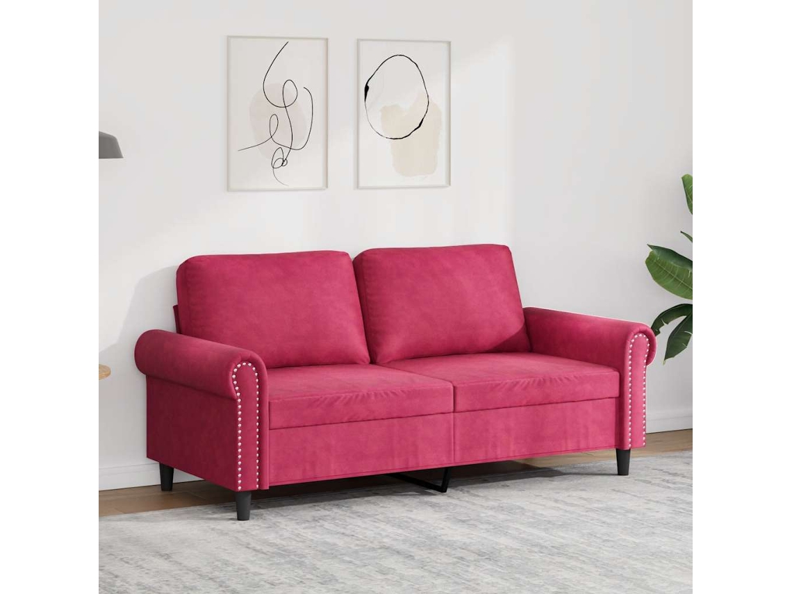 Vidaxl Sofá De 2 Lugares Veludo 140 Cm Vermelho Tinto