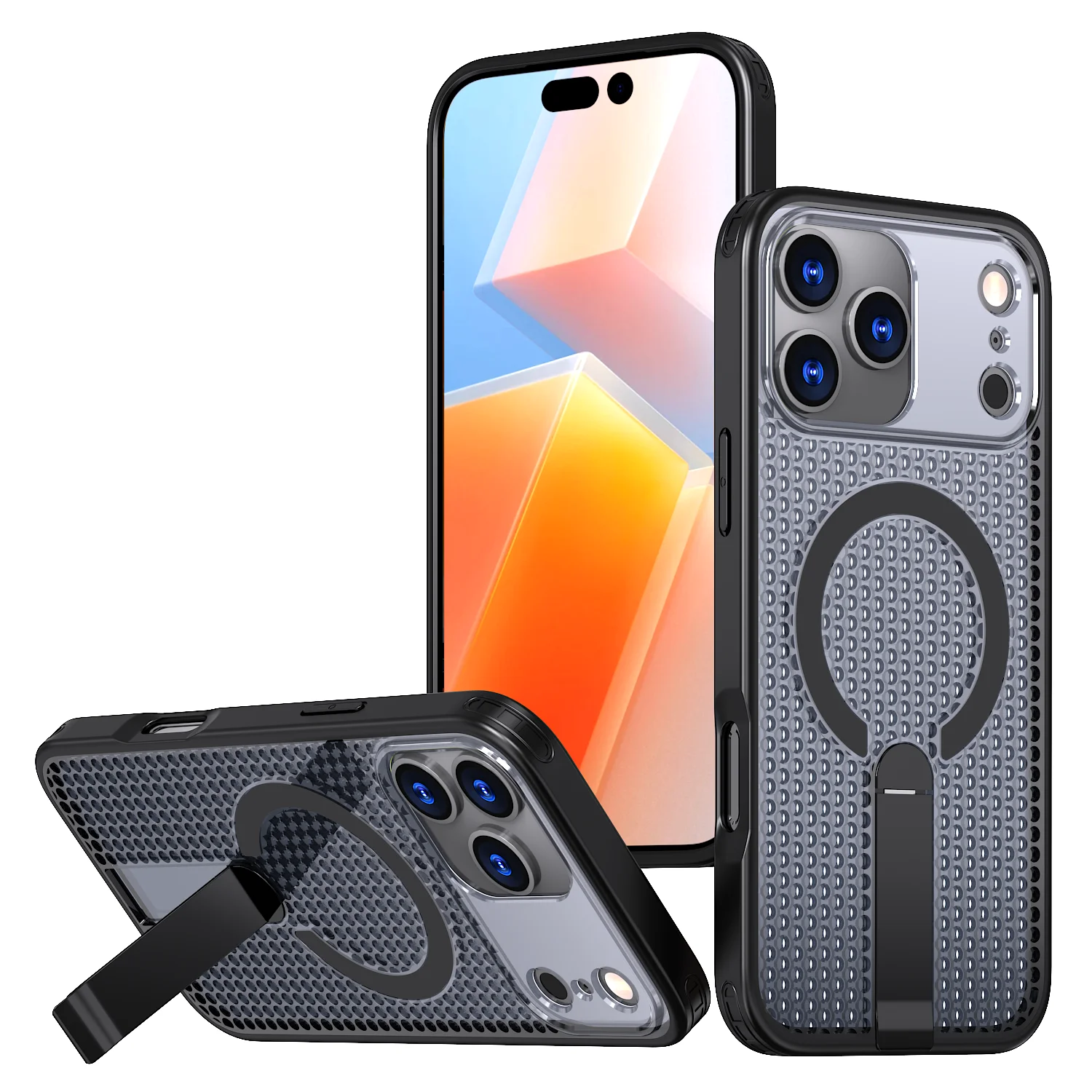 (cinza, Iphone 16e) Capa Magnética Para Celular Com Padrão Favo De Mel, Suporte E Proteção Contra Quedas.