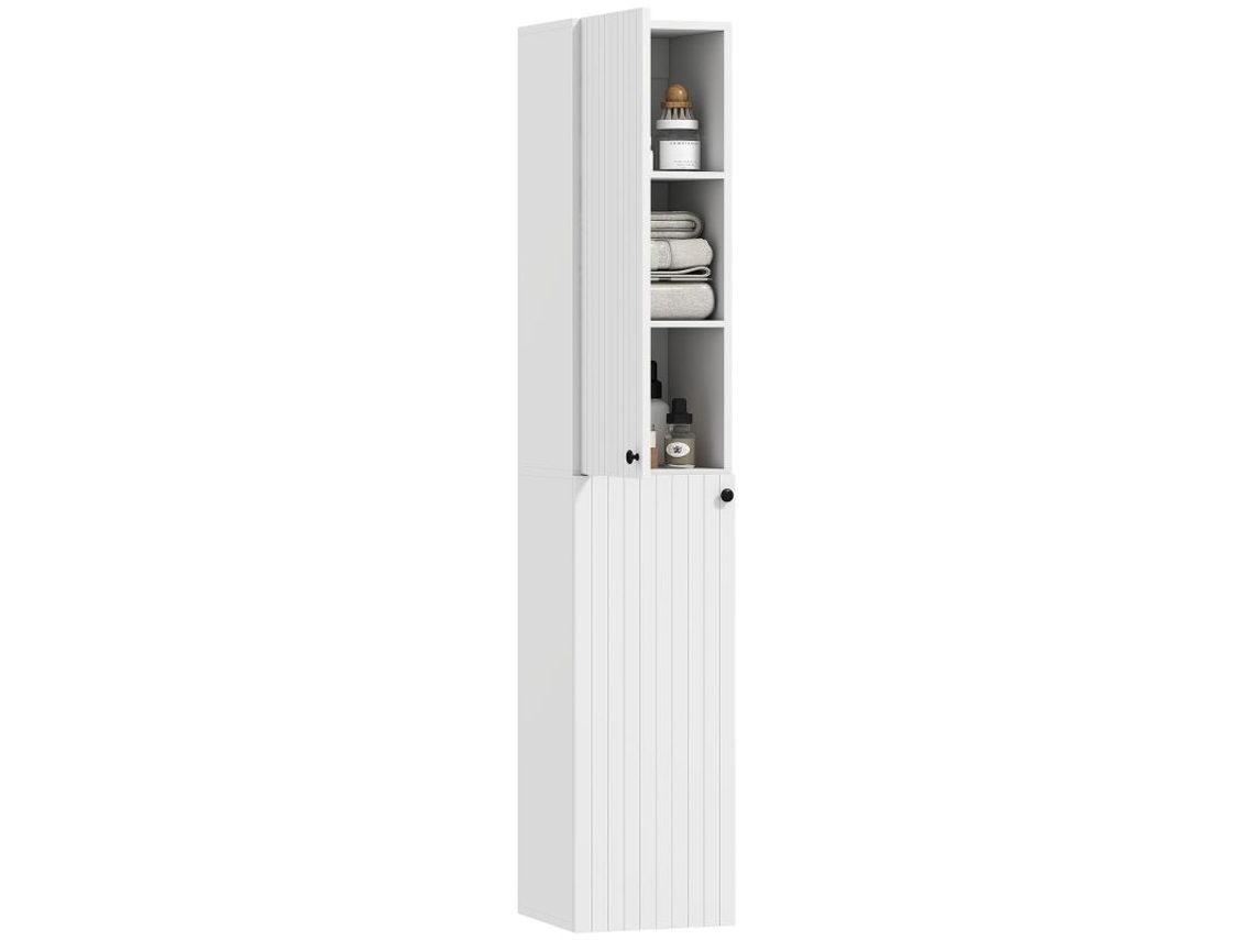 Armário De Casa De Banho Suspenso, Superfície Lacada, 6 Prateleiras, Mdf, Branco