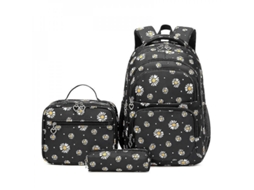 Set Mochila 3 Piezas Com Estampado Margarita Mochila+lonchera+estuche Eru Negro