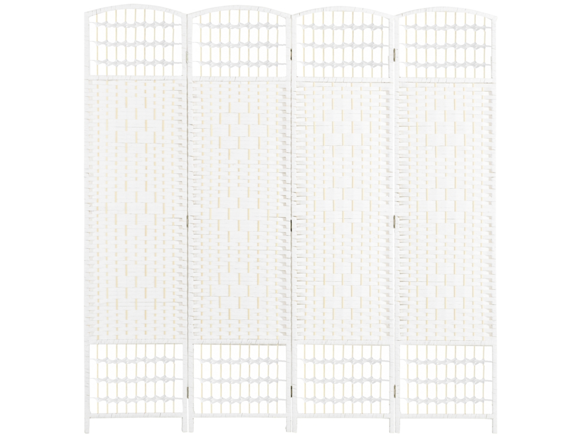 Biombo Corda de Papel, Bambu e Madeira de Álamo Cor Branco 160x1,5x170 cm Homcom