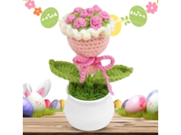 Flores De Crochê, Vaso De Flores Com Um Buquê De Flores Coloridas Tricotadas Para