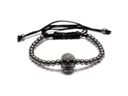 Pulseira De Calavera De Bola De Latão Com Corda Preta Ajustável Para Halloween Mulheres Handmade