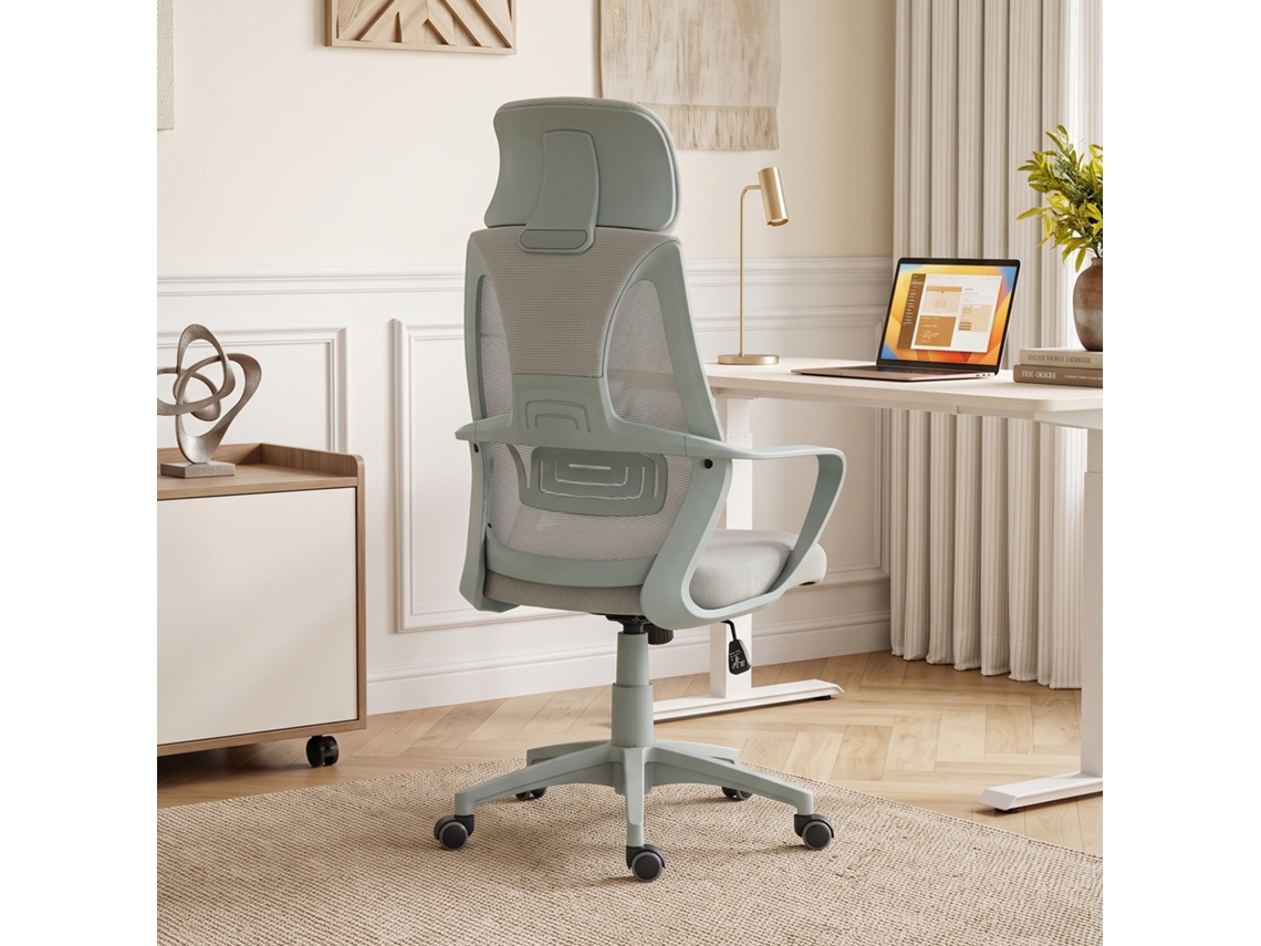 Office Chair, Desk Chair With Rocker Function, Height Adjustable With Headrest, Lumbar Support Gray