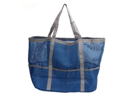 Bolsa De Praia De Ombro Nylon Plegável Multifuncional Com Malha Para Viagem Camping Azul Cinza