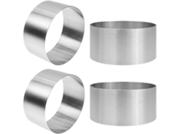 Conjunto de 4 tigelas circulares de aço inoxidável para servir mousses e outras sobremesas.