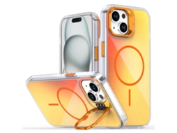 Capa Para Iphone 15 Compatível Com Magsafe Tpu Capa De Acrílico Gradiente Com Suporte Laranja