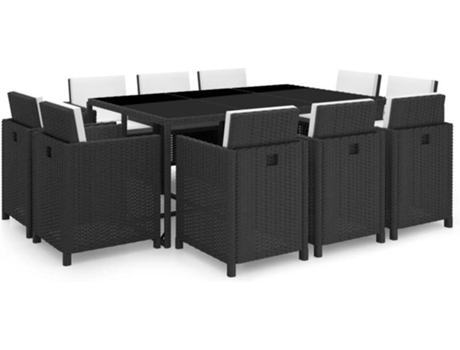 Conjunto de Refeição Jardim  42547 (Preto - Rattan Vime - 167x109x74 cm - 11 Peças)