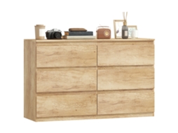 Cômoda com 6 gavetas, design minimalista, 120x39x75 cm, cor carvalho.