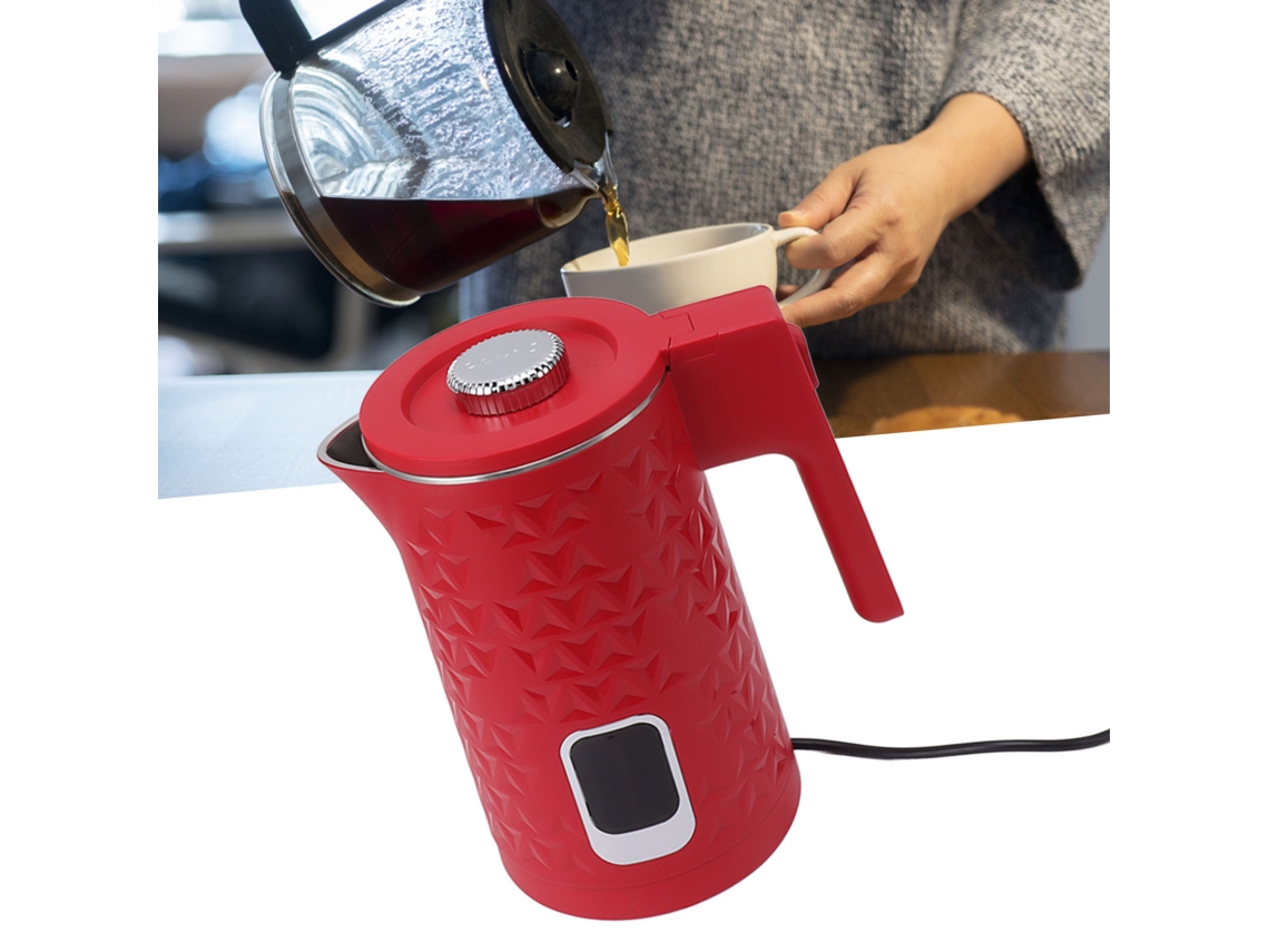Chaleira elétrica Slowmoose 2000W 2L, aço inoxidável, parede dupla, com desligamento automático, vermelha
