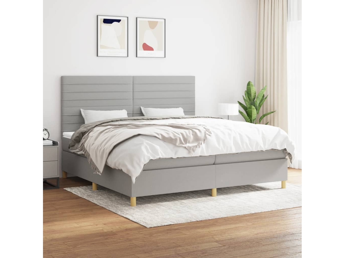 Vidaxl Cama Com Molas/colchão 200x200 Cm Tecido Cinza-claro