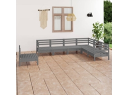 Conjunto 7 Peças Lounge De Jardim Pinho Maciço Cinzento Dkd Home Decor