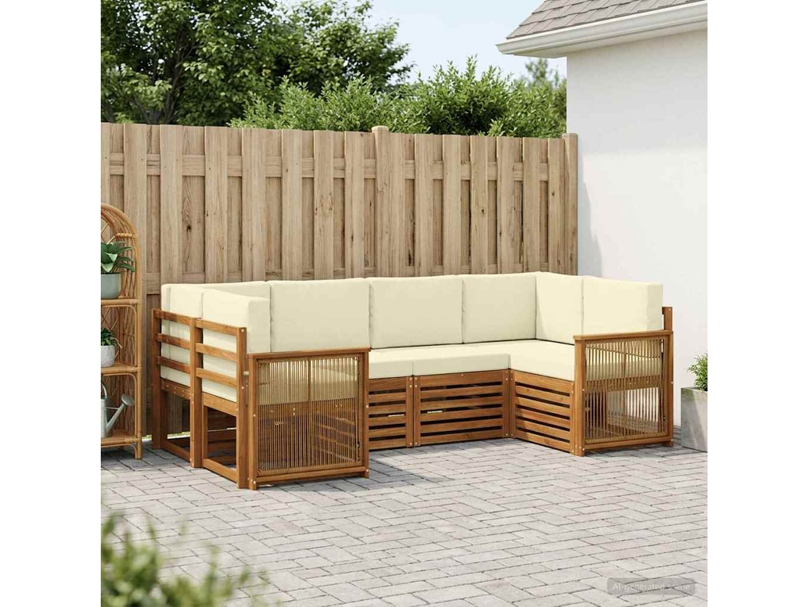 Vidaxl Conjunto De Sofás Para Exterior 5 Unid. Natural E Creme