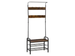 Cabo de guarda roupa com prateleira para sapatos, suporte com 8 ganchos e 2 prateleiras, MDF preto, 72x34x185cm BTFORUS