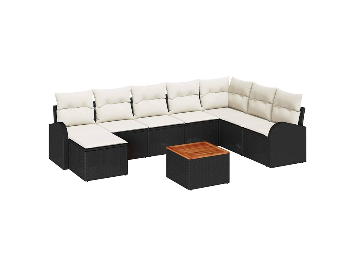 Conjunto 9 Sofá Modular Vidaxl Preto Vime Pe (289 X 179 X 69 Cm)