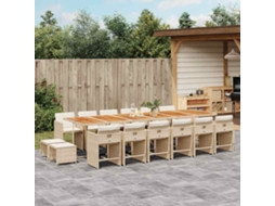 Vidaxl 17 Pcs Conjunto de Jantar P/ Jardim C/ Almofadões Vime Pe Bege