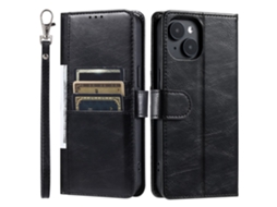 Capa Para Iphone 15 Pele Sintética Com Porta-cartões Preto