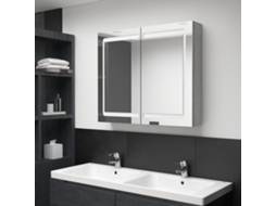 Vidaxl Armário Espelhado Casa De Banho Led 80x12x68cm Cinzento Cimento
