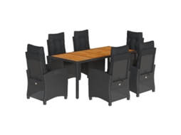 Conjunto de 7 Jantar para Jardim com Almofadões Vime Pe Preto MAISON EXCLUSIVE