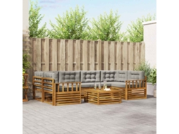 Vidaxl Conjunto De Sofás Para Exterior 7 Unid. Cinza Natural E Claro