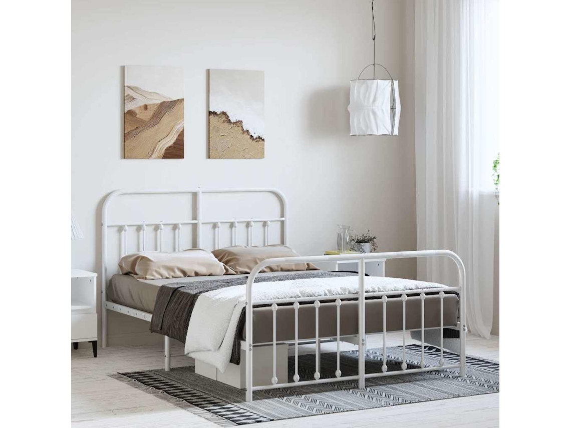 Estrutura De Cama Com Cabeceira E Pés 150x200 Cm Metal Branco
