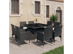 Vidaxl 9 Pcs Conjunto De Jantar Para Jardim Vime Pe E Vidro Preto