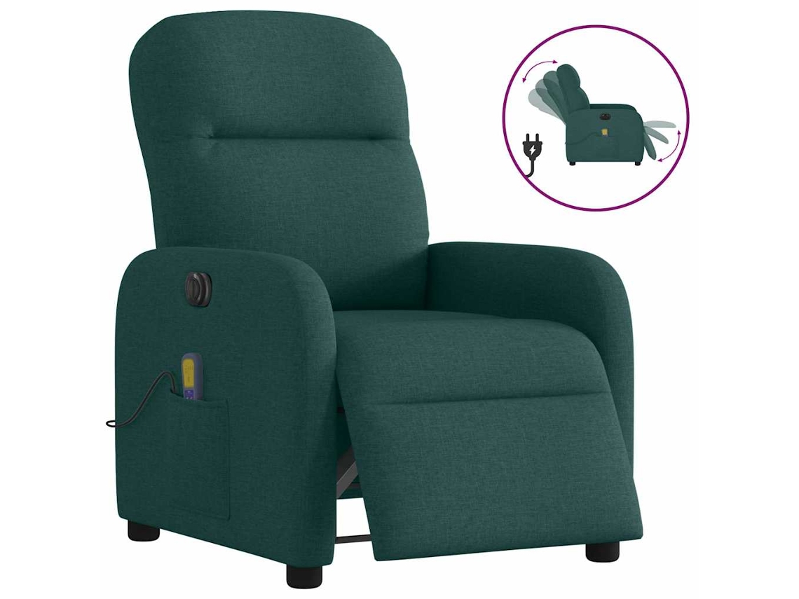 Vidaxl Poltrona Reclinável De Massagens Elétrica Tecido Verde-escuro