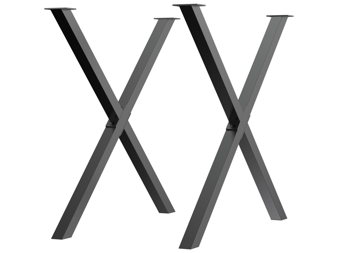 Conjunto De 2 Pés De Mesa Em Aço Em Formato De X Com 16 Parafusos Incluídos, Pré-perfurados Com 4 Furos, 80x4x72cm, Preto