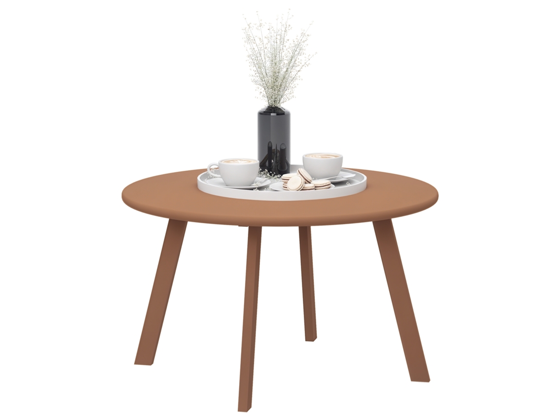 Mesa de Centro redonda pequena, com estrutura de metal, para jardim, 70x42cm, laranja