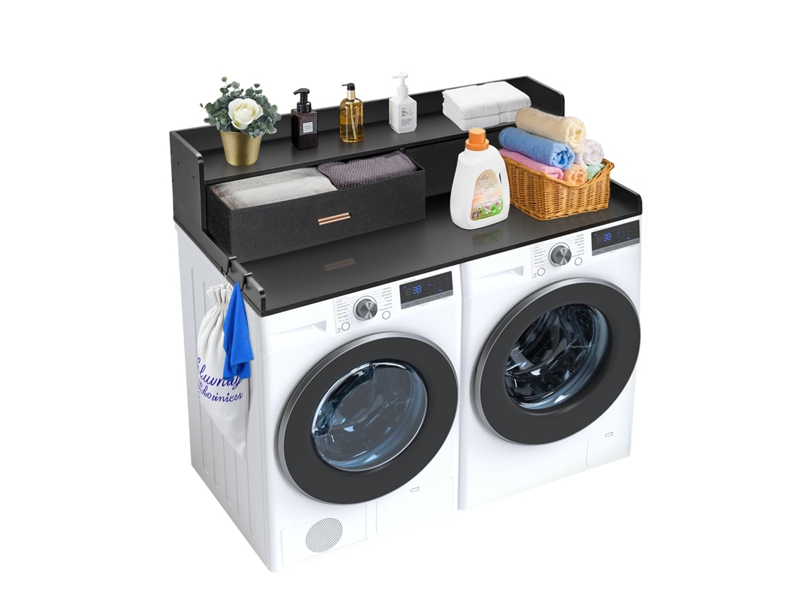 Bancada Vevor para Máquina de Lavar e Secar com 2 Gavetas e Prateleira 137x70 cm Preto