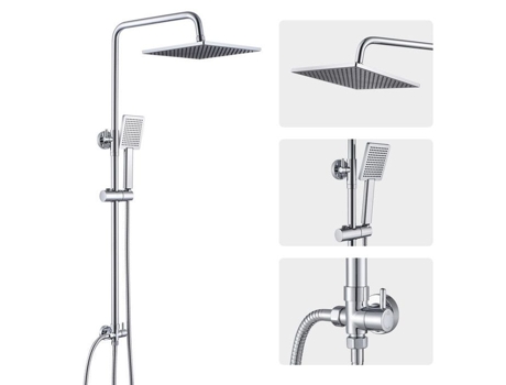 Coluna de chuveiro cromada sem torneira, conjunto de chuveiro em aço inoxidável com chuveiro de mão Derw Max