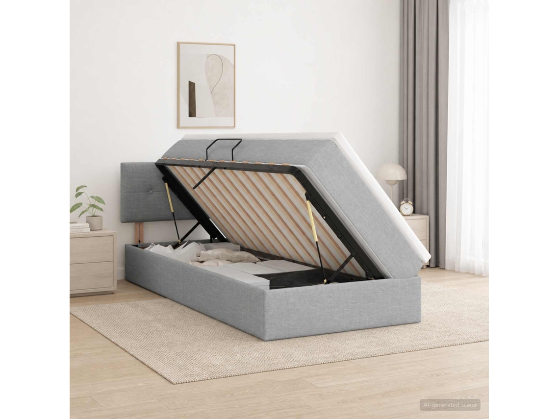 Vidaxl Cama Com Arrumação E Colchão Cinzento-claro 90 X 190 Cm Veludo