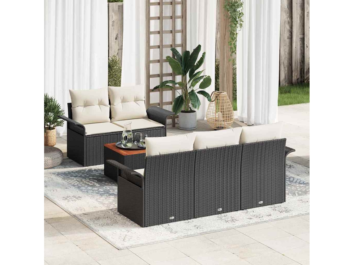 Vidaxl Conjunto De Sofá De Jardim 6 Unid. Preto Vime Pe