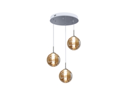 Nettlife Luz Pendente De Vidro Âmbar Diam.28 Cm G9 Lustre Ajustável Em Altura 3 Lâmpadas Âmbar Sala De Estar Lâmpada Quarto Lâmpada