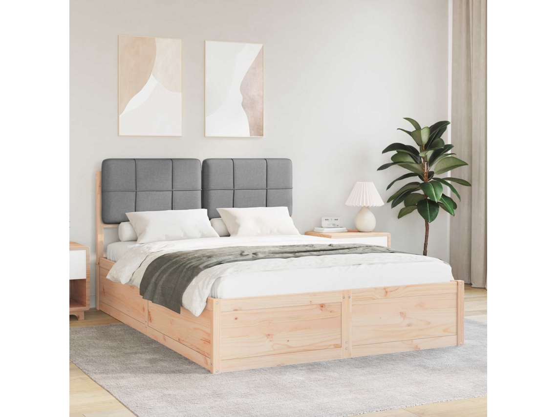 Vidaxl Estrutura De Cama Com Cabeceira Estofada Cinzento-claro