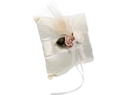 Almofada Porta Alianças de Cetim com Estampa Floral Penas, Branca, para Anéis e Joias. Decorativa, CHABERLU