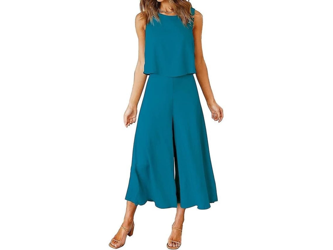 2026 conjunto 2 Piezas de Verano para Mujer Roylamp: Top Básico de Cuello Redondo Y Pantalones Anchos Cortos
