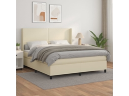 Vidaxl Cama Com Molas/colchão 180x200 Cm Couro Artificial Cor Creme
