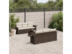 Vidaxl 7 Pcs Conjunto de Sofás Jardim C/ Almofadões Vime Pe Castanho