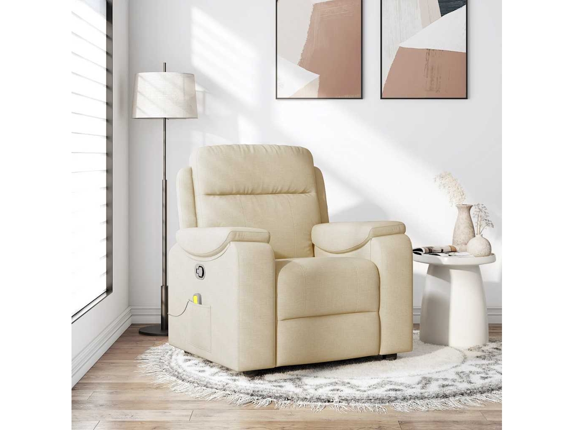 Vidaxl Poltrona De Massagens Reclinável Tecido Cor Creme
