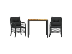 3 Pcs Conjunto de Bistrô com Almofadões Vime Pe Preto MAISON EXCLUSIVE