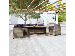 Vidaxl 3 Pcs Conjunto Lounge De Jardim C/ Almofadões Vime Pe Cinzento